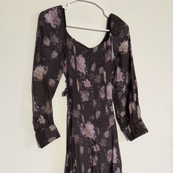 100% Linen Victorian Style Floral Long Sleeve Dress Size XS - Picture 6 of 6